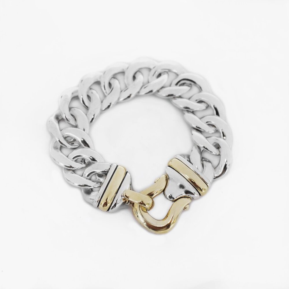 David Yurman 925 Sterling Silver 14K Gold Curb Link Buckle Bracelet